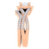1.40 Carat (ctw) 14K Rose Gold Princess & Round Cut Diamond Ladies Twisted Split Shank Bridal Halo Engagement Ring With Matching Band Set