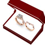 1.40 Carat (ctw) 14K Rose Gold Princess & Round Cut Diamond Ladies Twisted Split Shank Bridal Halo Engagement Ring With Matching Band Set