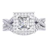 1.40 Carat (ctw) 14K White Gold Princess & Round Cut Diamond Ladies Twisted Split Shank Bridal Halo Engagement Ring With Matching Band Set