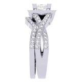 1.40 Carat (ctw) 14K White Gold Princess & Round Cut Diamond Ladies Twisted Split Shank Bridal Halo Engagement Ring With Matching Band Set