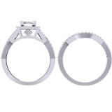 1.40 Carat (ctw) 14K White Gold Princess & Round Cut Diamond Ladies Twisted Split Shank Bridal Halo Engagement Ring With Matching Band Set
