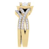 1.40 Carat (ctw) 14K Yellow Gold Princess & Round Cut Diamond Ladies Twisted Split Shank Bridal Halo Engagement Ring With Matching Band Set