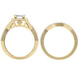 1.40 Carat (ctw) 14K Yellow Gold Princess & Round Cut Diamond Ladies Twisted Split Shank Bridal Halo Engagement Ring With Matching Band Set