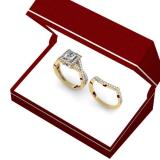 1.40 Carat (ctw) 14K Yellow Gold Princess & Round Cut Diamond Ladies Twisted Split Shank Bridal Halo Engagement Ring With Matching Band Set