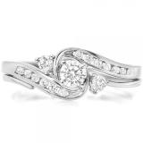 0.50 Carat (ctw) 10K White Gold Round Cut Diamond Ladies Bridal Swirl Engagement Ring With Matching Band Set 1/2 CT