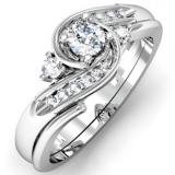 0.50 Carat (ctw) 18K White Gold Round Cut Diamond Ladies Bridal Swirl Engagement Ring With Matching Band Set 1/2 CT