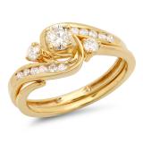 0.50 Carat (ctw) 18K Yellow Gold Round Cut Diamond Ladies Bridal Swirl Engagement Ring With Matching Band Set 1/2 CT