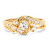 0.50 Carat (ctw) 18K Yellow Gold Round Cut Diamond Ladies Bridal Swirl Engagement Ring With Matching Band Set 1/2 CT