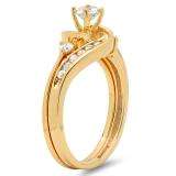 0.50 Carat (ctw) 18K Yellow Gold Round Cut Diamond Ladies Bridal Swirl Engagement Ring With Matching Band Set 1/2 CT