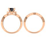 1.60 Carat (ctw) 10K Rose Gold Round Black & White Diamond Ladies Halo Style Bridal Engagement Ring Matching Band Set