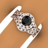 1.60 Carat (ctw) 10K Rose Gold Round Black & White Diamond Ladies Halo Style Bridal Engagement Ring Matching Band Set