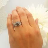 1.60 Carat (ctw) 14K White Gold Round Black & White Diamond Ladies Halo Style Bridal Engagement Ring Matching Band Set