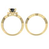 1.60 Carat (ctw) 14K Yellow Gold Round Black & White Diamond Ladies Halo Style Bridal Engagement Ring Matching Band Set