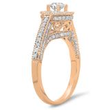 1.00 Carat (ctw) 14K Rose Gold Round Diamond Ladies Bridal Vintage Halo Style Engagement Ring 1 CT
