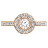1.00 Carat (ctw) 14K Rose Gold Round Diamond Ladies Bridal Vintage Halo Style Engagement Ring 1 CT