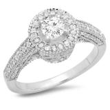 1.00 Carat (ctw) 14K White Gold Round Diamond Ladies Bridal Vintage Halo Style Engagement Ring 1 CT