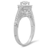 1.00 Carat (ctw) 14K White Gold Round Diamond Ladies Bridal Vintage Halo Style Engagement Ring 1 CT