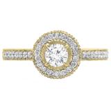 1.00 Carat (ctw) 14K Yellow Gold Round Diamond Ladies Bridal Vintage Halo Style Engagement Ring 1 CT
