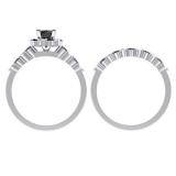 1.10 Carat (ctw) 10K White Gold Round Black & White Diamond Ladies Bridal Halo Engagement Ring With Matching Band Set 1 CT