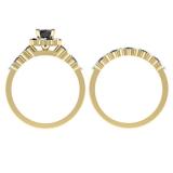 1.10 Carat (ctw) 10K Yellow Gold Round Black & White Diamond Ladies Bridal Halo Engagement Ring With Matching Band Set 1 CT