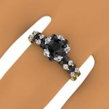 1.10 Carat (ctw) 10K Yellow Gold Round Black & White Diamond Ladies Bridal Halo Engagement Ring With Matching Band Set 1 CT