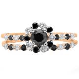 1.10 Carat (ctw) 14K Rose Gold Round Black & White Diamond Ladies Bridal Halo Engagement Ring With Matching Band Set 1 CT