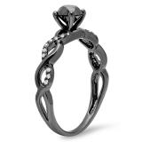 0.65 Carat (ctw) Black Rhodium Plated 10K White Gold Round Black & White Diamond Ladies Crossover Swirl Bridal Engagement Ring