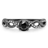 0.65 Carat (ctw) Black Rhodium Plated 10K White Gold Round Black & White Diamond Ladies Crossover Swirl Bridal Engagement Ring
