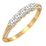 0.50 Carat (ctw) 14K Yellow Gold Round White Diamond Ladies 5 Stone Anniversary Wedding Band Stackable Ring 1/2 CT