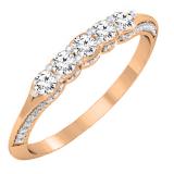 0.50 Carat (ctw) 18K Rose Gold Round White Diamond Ladies 5 Stone Anniversary Wedding Band Stackable Ring 1/2 CT