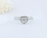 0.50 Carat (ctw) Sterling Silver Round Cut Diamond Ladies Heart Shaped Bridal Engagement Ring With Matching Band Set 1/2 CT