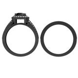1.50 Carat (ctw) Black Rhodium Plated 10K White Gold Round White & Black Diamond Ladies Split Shank Halo Style Bridal Engagement Ring Set With Matching Band 1 1/2 CT