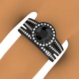 1.50 Carat (ctw) Black Rhodium Plated 10K White Gold Round White & Black Diamond Ladies Split Shank Halo Style Bridal Engagement Ring Set With Matching Band 1 1/2 CT