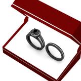 1.50 Carat (ctw) Black Rhodium Plated 10K White Gold Round White & Black Diamond Ladies Split Shank Halo Style Bridal Engagement Ring Set With Matching Band 1 1/2 CT