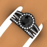 2.25 Carat (ctw) Black Rhodium Plated 14K White Gold Round White & Black Diamond Ladies Split Shank Halo Style Bridal Engagement Ring Set With Matching Band