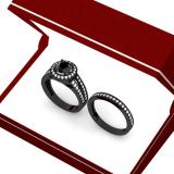 2.25 Carat (ctw) Black Rhodium Plated 14K White Gold Round White & Black Diamond Ladies Split Shank Halo Style Bridal Engagement Ring Set With Matching Band