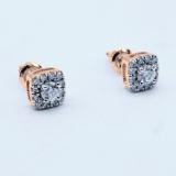 0.50 Carat (ctw) 18K Rose Gold Round Cut Diamond Ladies Square Frame Halo Stud Earrings 1/2 CT