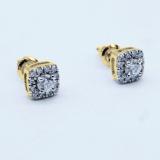 0.50 Carat (ctw) 18K Yellow Gold Round Cut Diamond Ladies Square Frame Halo Stud Earrings 1/2 CT