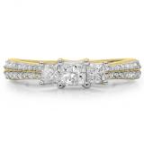 0.90 Carat (ctw) 10K Yellow Gold Princess & Round Cut Diamond Ladies Bridal 3 Stone Engagement Ring