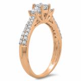0.90 Carat (ctw) 18K Rose Gold Princess & Round Cut Diamond Ladies Bridal 3 Stone Engagement Ring