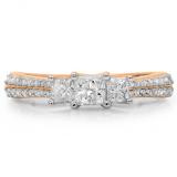 0.90 Carat (ctw) 18K Rose Gold Princess & Round Cut Diamond Ladies Bridal 3 Stone Engagement Ring