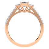0.90 Carat (ctw) 18K Rose Gold Princess & Round Cut Diamond Ladies Bridal 3 Stone Engagement Ring