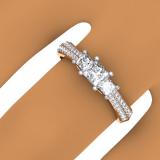 0.90 Carat (ctw) 18K Rose Gold Princess & Round Cut Diamond Ladies Bridal 3 Stone Engagement Ring