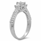 0.90 Carat (ctw) 18K White Gold Princess & Round Cut Diamond Ladies Bridal 3 Stone Engagement Ring