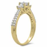0.90 Carat (ctw) 18K Yellow Gold Princess & Round Cut Diamond Ladies Bridal 3 Stone Engagement Ring
