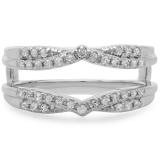 0.33 Carat (ctw) 14K White Gold Round Cut Diamond Ladies Anniversary Wedding Band Enhancer Guard Double Chevron Ring 1/3 CT
