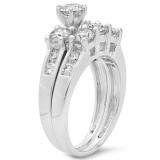 2.25 Carat (ctw) 10K White Gold Round Cut Diamond Ladies Bridal 3 Stone Engagement Ring With Matching Band Set 2 1/4 CT