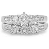 2.25 Carat (ctw) 10K White Gold Round Cut Diamond Ladies Bridal 3 Stone Engagement Ring With Matching Band Set 2 1/4 CT