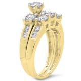 2.25 Carat (ctw) 14K Yellow Gold Round Cut Diamond Ladies Bridal 3 Stone Engagement Ring With Matching Band Set 2 1/4 CT