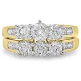 2.25 Carat (ctw) 14K Yellow Gold Round Cut Diamond Ladies Bridal 3 Stone Engagement Ring With Matching Band Set 2 1/4 CT
